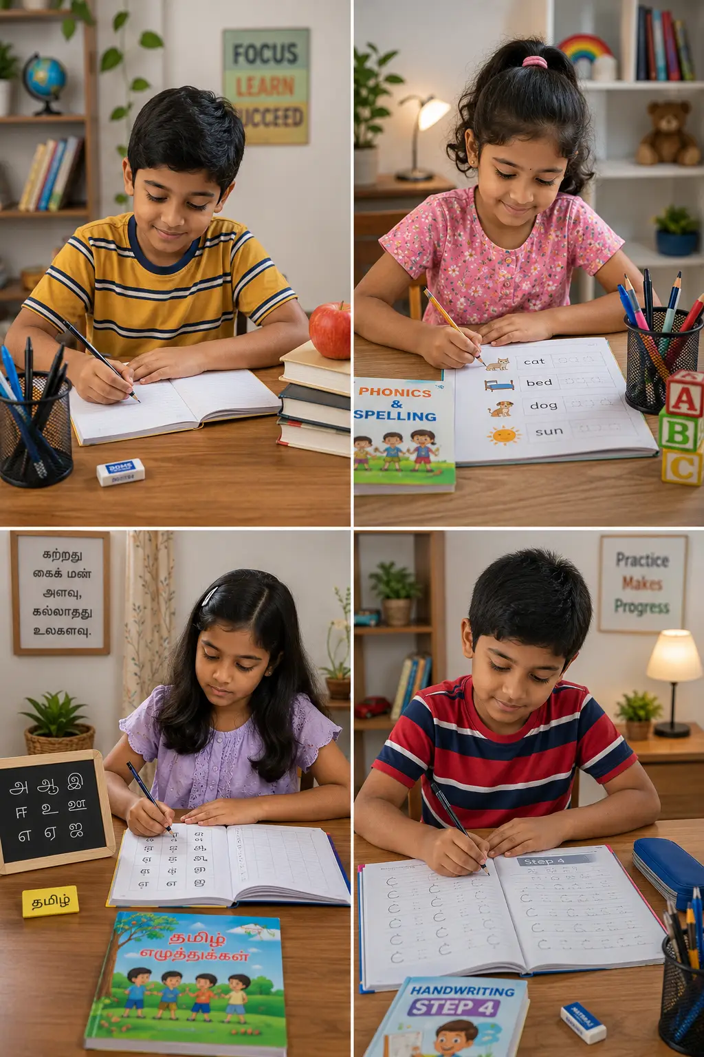 Indian students learning handwriting
