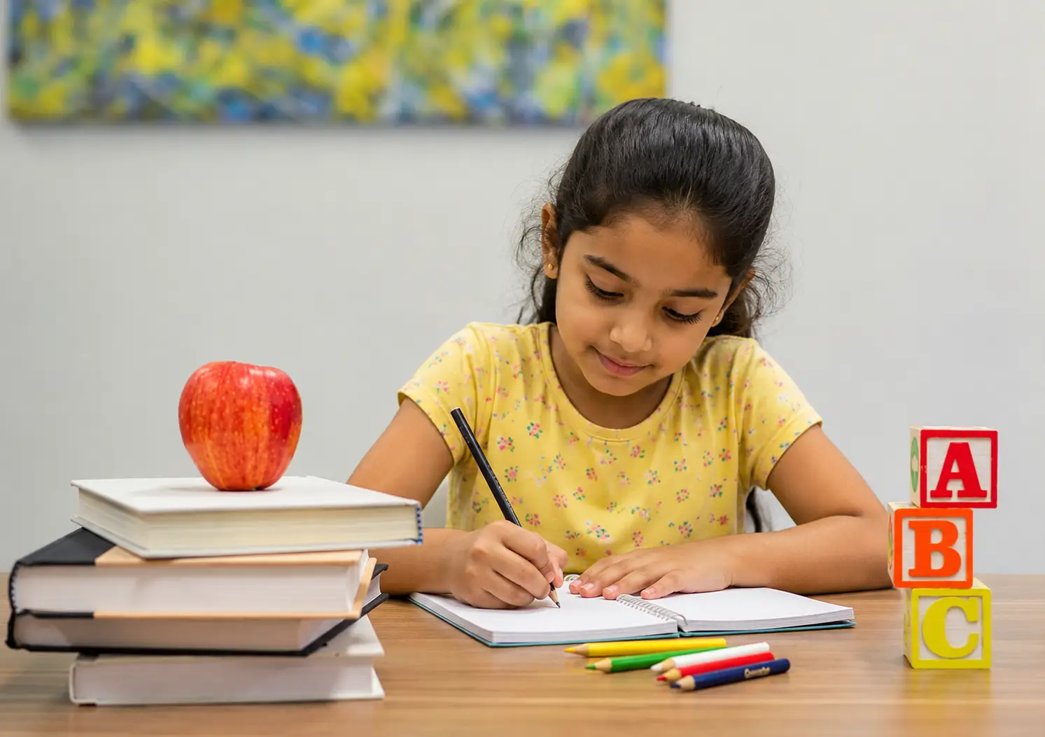 Indian student practising handwriting